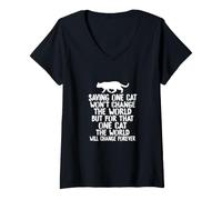 Mujer Amante de los Gatos Save One Cat Cambia el Mundo para rescatar a un Gato Camiseta Cuello V