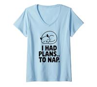 Mujer Amante de los gatos tenía planes de tomar una siesta divertido gato introvertido durmiendo Camiseta Cuello V