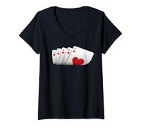 Mujer Amante de los Juegos de Cartas Poker Royal Flush Hearts Double Casino Camiseta Cuello V