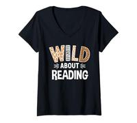 Mujer Amante de los Libros con Estampado Animal Wild About Reading Camiseta Cuello V