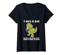 Mujer Amante de los Libros de Dinosaurios T Rex Brazos tristes Demasiado Cortos para Leer Camiseta Cuello V