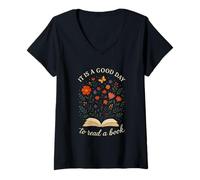 Mujer Amante de los Libros de Primavera es un Buen Momento para Leer Camiseta Cuello V