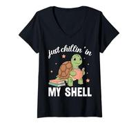 Mujer Amante de los Libros Just Chillin In My Shell Turtle Camiseta Cuello V