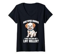 Mujer Amante de los perros, amante de las mascotas, rodillo de pelusa para entusiastas de los perros Maltipoo Camiseta Cuello V