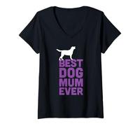 Mujer Amante de los perros Labrador Retriever/Black Lab, la mejor madre de perros de la historia Camiseta Cuello V