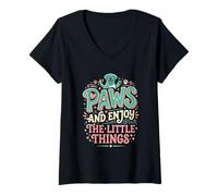 Mujer Amante de los Perros Patas de Perro Juego de Palabras Positividad Mentalidad Gratitud Camiseta Cuello V