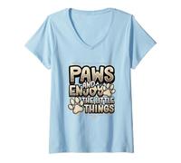 Mujer Amante de los Perros Patas de Perro Juego de Palabras Positividad Mentalidad Gratitud Camiseta Cuello V
