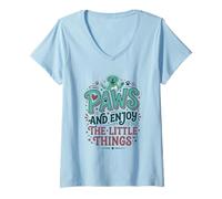 Mujer Amante de los Perros Patas de Perro Juego de Palabras Positividad Mentalidad Gratitud Camiseta Cuello V