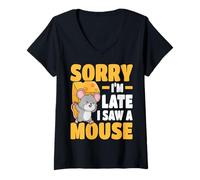 Mujer Amante de los Ratones Diseño Sorry I'm Late I Saw A Mouse Camiseta Cuello V