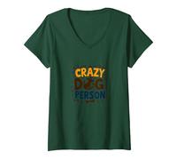 Mujer Amante de Mascotas Crazy Dog Person con Estampado de Patas y Corona de Hueso Camiseta Cuello V, Verde Bosque, M