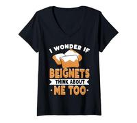 Mujer Amante de Nueva Orleans Me pregunto si Beignets piensan en mí también Camiseta Cuello V