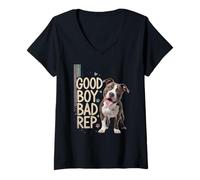 Mujer Amante de Pitbull "Good Boy Bad Rep", Bully Breed, Dog Funny Camiseta Cuello V