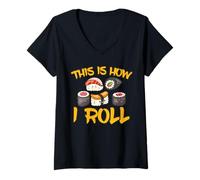 Mujer Amante del Anime, Comida Japonesa Kawaii Cómo Rollo Rollos de Sushi Camiseta Cuello V