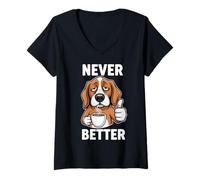 Mujer Amante del café cansado dueño de perro nunca mejor pulgar hacia arriba divertido Camiseta Cuello V