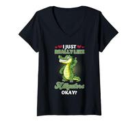 Mujer Amante del cocodrilo Divertido Reptil pantano Vida Silvestre Humor Dicho Camiseta Cuello V