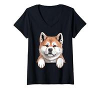 Mujer Amante del Divertido Cachorro de Perro American Akita Que mira con Bolsillo Camiseta Cuello V
