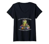 Mujer Amante del Hilo Off to Hoard para Tejer con Forma de Rana Camiseta Cuello V