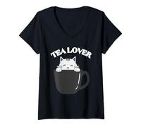 Mujer Amante del té Cool Lover of Tea Cats Bebe té Camiseta Cuello V