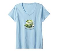 Mujer Amante del té verde Matcha,Pero primero Matcha,Acuarela Estética Camiseta Cuello V