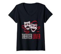 Mujer Amante del Teatro de la Comedia y la tragedia Camiseta Cuello V
