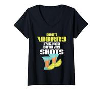 Mujer Amante del Tequila Bebiendo no te Preocupes, he Tenido mis Dos inyecciones Camiseta Cuello V