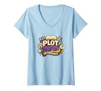 Mujer Amante Divertido de los Libros y la Historia de la Trama Twist Camiseta Cuello V