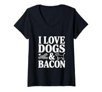 Mujer Amante Divertido de Mascotas I Love Dogs and Bacon Camiseta Cuello V