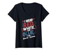 Mujer Amante patriótico del Juego de Mesa Rojo Blanco Azul USA Fun Camiseta Cuello V