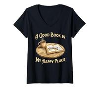 Mujer Amantes de la Lectura - Un Buen Libro es mi Lugar Feliz Camiseta Cuello V