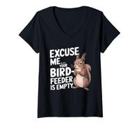 Mujer Amantes de las ardillas Funny Excuse Me Your Bird Feeder's Empty Camiseta Cuello V