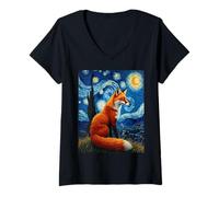 Mujer Amantes de los animales de los animales de la noche Camiseta Cuello V