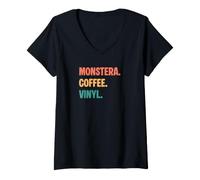 Mujer Amantes del Vinilo Monstera Coffee Vintage Camiseta Cuello V