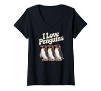 Mujer Amantes lindos de pingüinos I Love Penguins Camiseta Cuello V