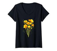 Mujer Amapola acuarela jardín flores silvestres amapolas mamá cumpleaños Camiseta Cuello V
