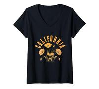 Mujer Amapola de California Mercado de Flores Rojas Amapolas Floral Camiseta Cuello V