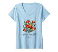 Mujer Amapola de California Mercado de Flores Rojas Amapolas Floral Camiseta Cuello V