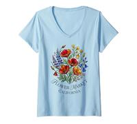 Mujer Amapola de California Mercado de Flores Rojas Amapolas Floral Camiseta Cuello V