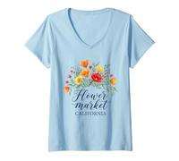 Mujer Amapola de California Mercado de Flores Rojas Amapolas Floral Camiseta Cuello V