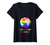 Mujer Amar más Fuerte Que Odio Arco Iris Tierra Igualdad Camiseta Cuello V