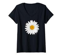 Mujer amarillo blanco margaritas flores jardín floral hermoso arte Camiseta Cuello V