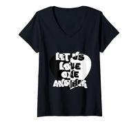 Mujer AMARSE Unos A Otros Corazón en Contraste Blanco y Negro Camiseta Cuello V