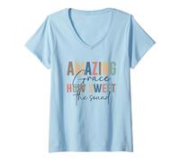 Mujer Amazing Grace Qué dulce es el levantamiento del sonido Camiseta Cuello V