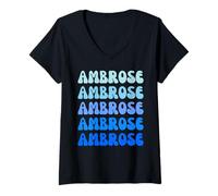 Mujer Ambrose Retro Name Stack Design Camiseta Cuello V