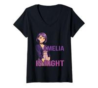 Mujer Amelia Anime Style Purple Goth Girl Diseño de Nombre estético Camiseta Cuello V
