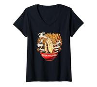 Mujer Amen to Ramen Manos Rezando Fideos Cuenco Comida Japonesa Divertido Camiseta Cuello V