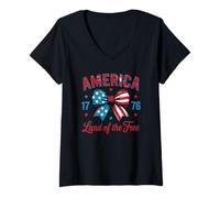 Mujer América 1776 Tierra del Arco de Coqueta Libre Camiseta Cuello V