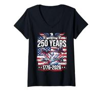 Mujer América 250 años 1776-2026 USA Eagle Fighter Jets Militar Camiseta Cuello V