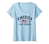 Mujer America 250 Years 2026 1776 USA United States Flag July 4th Camiseta Cuello V