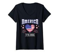 Mujer America 250th Birthday Bandera Corazón USA 4 de Julio Camiseta Cuello V