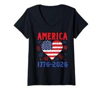 Mujer America 250th Birthday Bandera Corazón USA 4 de Julio Camiseta Cuello V